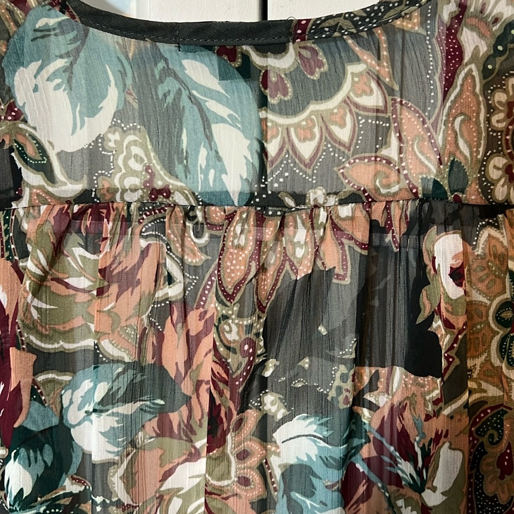 K&C semi sheer, floral print georgette Jacket, 3/4 sleeves, pockets, Women’s M - Picture 9 of 11